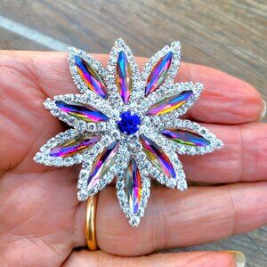 Shiny Snowflake Brooch Pin AB Blue Rhinestone Crystal Christmas Gift